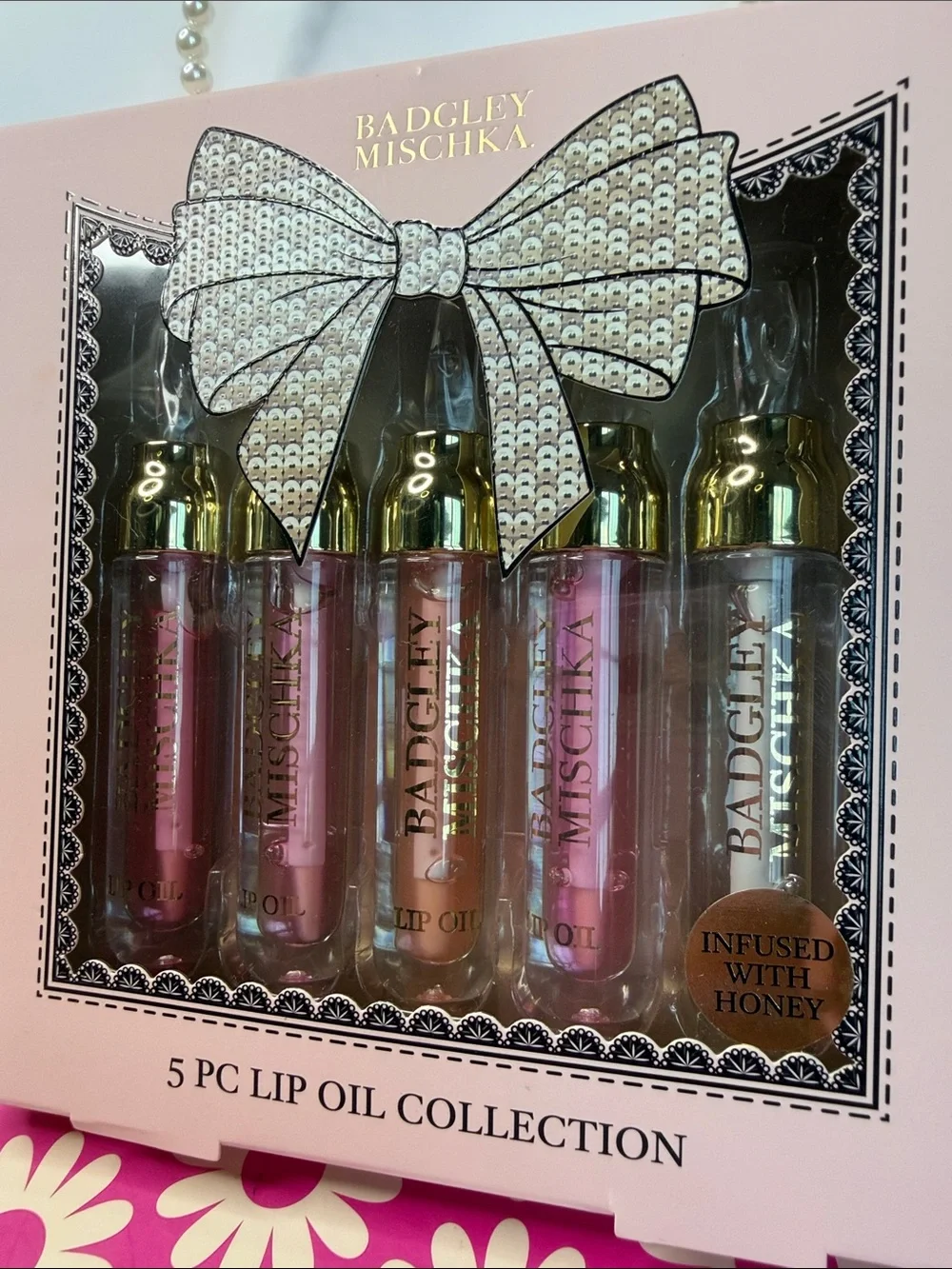 Badgley Mischka Pink and Clear‎ 5-Piece Lip Oil Set